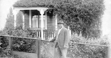 Joe Fortes in front of his cottage at the foot of Bidwell Street (1700 Beach Avenue