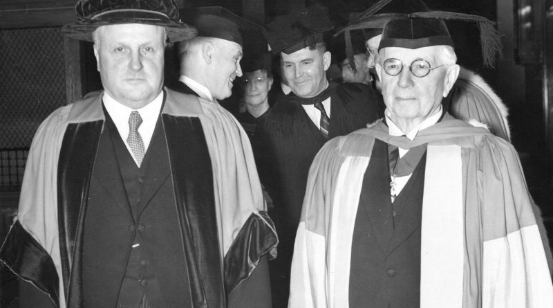 Honourable T. Duff Pattullo and Dr. R.E. McKechnie in academic regalia