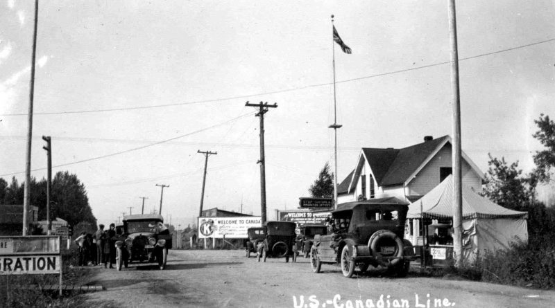 US-Canada border at the Pacific Highway crossing as seen in 1921