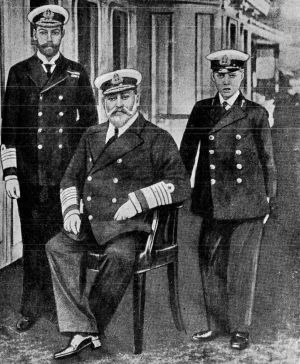 King Edward VII, seated between his son King George V and his grandson Edward, heir apparent to the throne