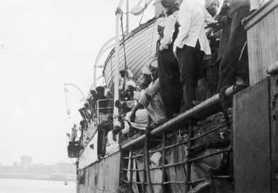 Passengers and crew at the rails of the Komagata Maru