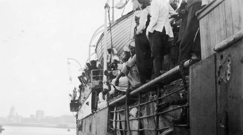Passengers and crew at the rails of the Komagata Maru