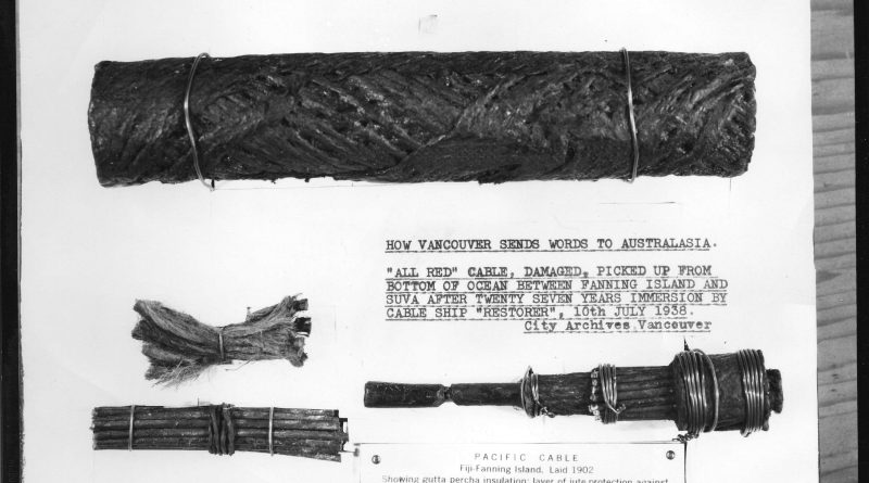 [Display of a Pacific cable retrieved from the ocean floor]