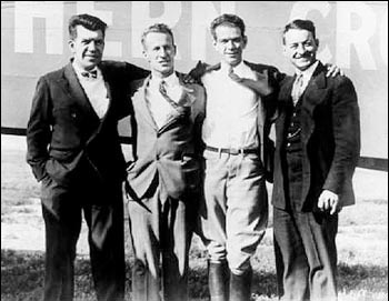 The crew of the Southern Cross, from left, Harry Lyon, Captain Charles Kingsford-Smith, Charles T.P. Ulm and James Warner
[Photo: Hargrave: The Pioneers]