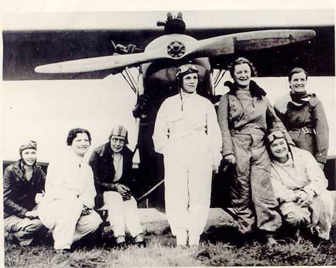 The 'Flying Seven' circa 1936 (from left to right) Jean Pike, Tosca Trasolini, Betsy Flaherty, Alma Gilbert, Elianne Roberge, Margaret (Fane) Rutledge, and Rolie Moore
[Photo: cbc.ca]